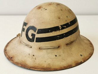 British WWII Civil Defence Fire Guard steel helmet dated 1941, original paint