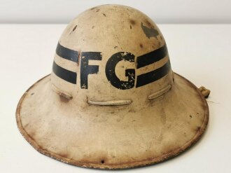 British WWII Civil Defence Fire Guard steel helmet dated 1941, original paint