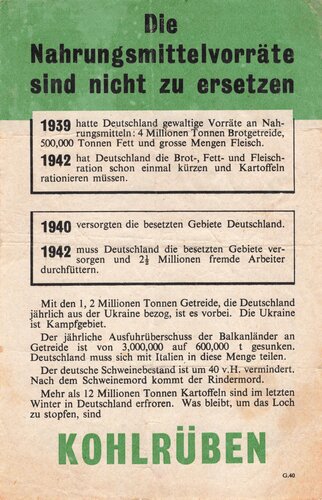 Großbritannien 2. Weltkrieg, Flugblatt G.40 " Die Nahrungsmittelvorräte sind erschöpft"