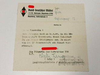 Papierkonvolut einer Angehörigen des BDM Augsburg