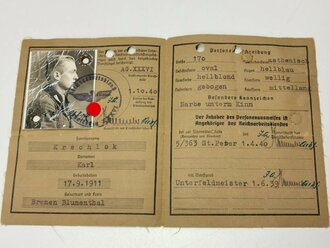 Reichsarbeitsdienst Personenausweis eines Angehörigen aus Bremen