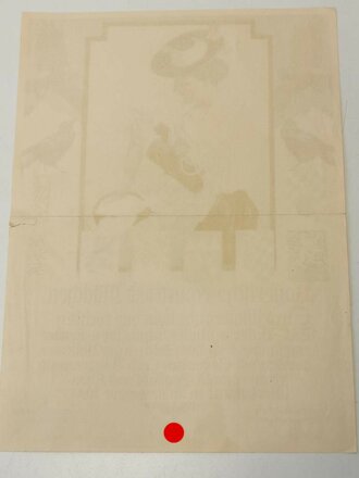 N.S. Winterhilfe, Dankesurkunde für bayerische Frauen und Mädchen 1933, 25 x 34cm