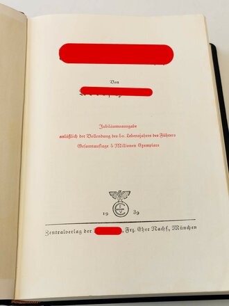 "Mein Kampf" Jubiläumsausgabe anlässlich des 50. Geburtstages Adolf Hitlers. Sehr guter Zustand, im Schuber