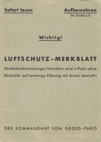 "Luftschutz-Merkblatt" Der Kommandant von...
