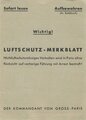 "Luftschutz-Merkblatt" Der Kommandant von Gross-Paris