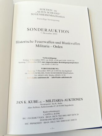 Jan K. Kube, Sonderauktion Sammlungsauflösung Alte Waffen - Militaria, DIN A5, gebraucht