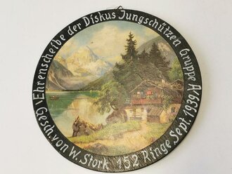 Schützenscheibe "Ehrenscheibe der Diskus Jungschützen Gruppe A 1939" Durchmesser 22cm