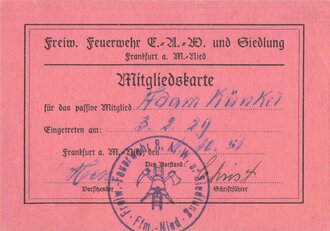Deutschland nach 1945, Mitgliedskarte der freiwilligen Feuerwehr Frankfurt datiert 1951