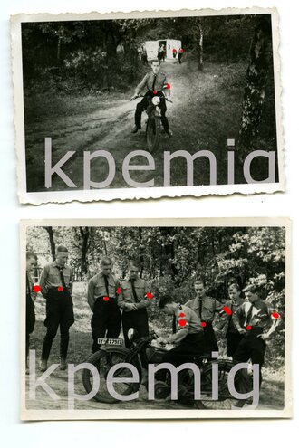 HJ, vier Aufnahmen von Angehörigen der Hitlerjugend und des NSKK bei Motorradfahrübungen, Maße 6 x 9cm