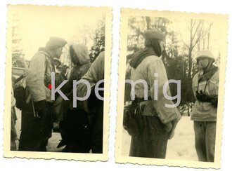 Sieben Aufnahmen von Angehörigen des Heeres in Wintertarn bekleidung in ihren Feldstellungen, maße 7 x 10cm