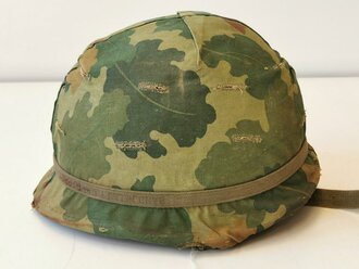 U.S. post war steel helmet , Mitchell cover, rear seam shell, reused WWII liner
