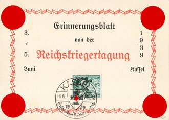 "Erinnerungsblatt von der 5.Reichskriegertagung Kassel 1939"