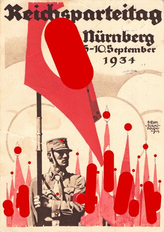 III. Reich - farbige Propaganda-Postkarte  " Reichsparteitag Nürnberg 1934 ", gelaufen
