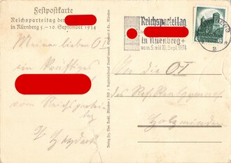III. Reich - farbige Propaganda-Postkarte  " Reichsparteitag Nürnberg 1934 ", gelaufen