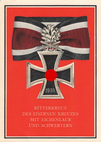 Farbige Propagandapostkarte "Ritterkreuz des Eisernen Kreuzes mit Eichenlaub und Schwertern"