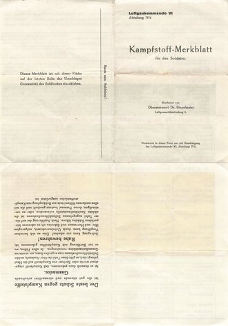 "Kampfstoff-Merkblatt für den Soldaten" Luftgaukommando VI Abteilung IVb