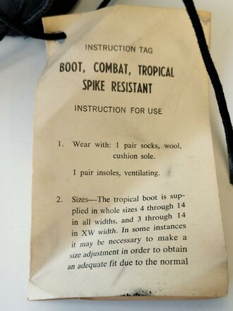 U.S. 1968 dated Tropical Combat boots, unissued, size 9N