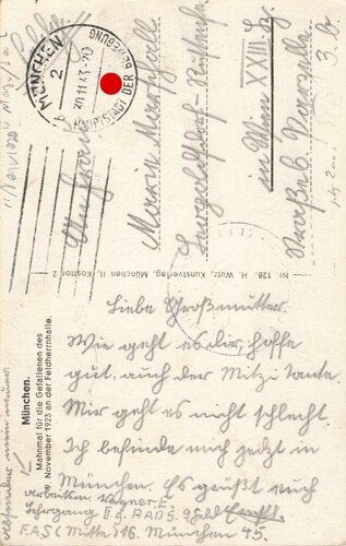 Ansichtskarte "München Mahnmal f.d. Gefallenen des 9. Nov. 1923",