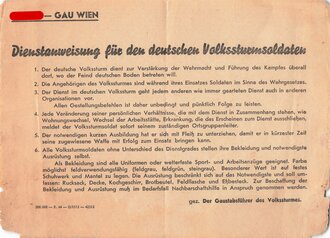 NSDAP Gau Wien "Dienstanweisung für den deutschen Volkssturmsoldaten", Druckvermerk von 1944