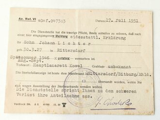 Waffen SS, Studioaufnahme sowie Nachkriegs Schriftverkehr bzgl. dem Verbleib des als Vermisst geltenden