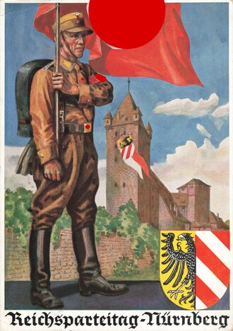 III. Reich - farbige Propaganda-Postkarte  " Reichsparteitag Nürnberg ", gelaufen