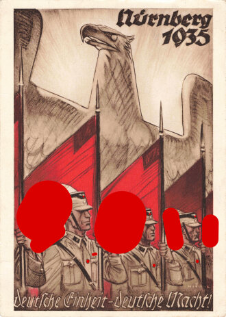 III. Reich - farbige Propaganda-Postkarte " Reichsparteitag Nürnberg 1935 ", gelaufen
