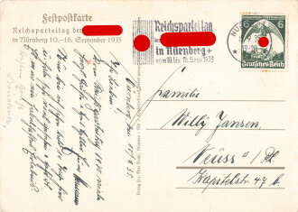 III. Reich - farbige Propaganda-Postkarte " Reichsparteitag Nürnberg 1935 ", gelaufen
