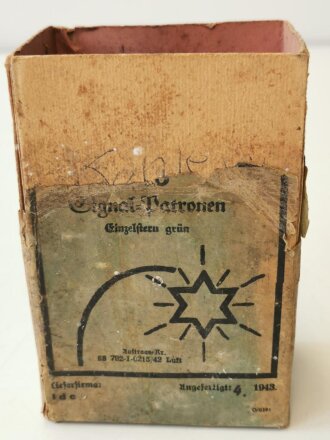 Pappverpackung für "10 Signal Patronen Einzelstern grün" datiert 1943