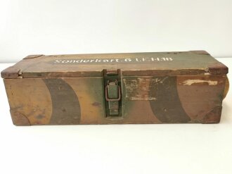 Transportkasten aus Holz " Sonderkart. 6 l.F.18 " Original Tarnlackierung, datiert 1937