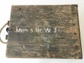 Transportkasten aus Holz " Munition schwerer Granatwerfer 34" Packzettel von 1943, Originallack