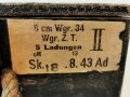 Transportkasten aus Holz " Munition schwerer Granatwerfer 34" Packzettel von 1943, Originallack