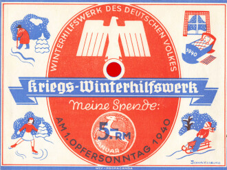 Winterhilfswerk Gau Hamburg , Spendenquittung über 5,- Reichsmark am 1. Opfersonntag 1940