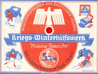 Winterhilfswerk Gau Hamburg , Spendenquittung über 5,- Reichsmark am 1. Opfersonntag 1940