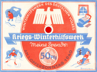 Winterhilfswerk Gau Hamburg , Spendenquittung über 0,50 Reichsmark am 1. Opfersonntag 1940