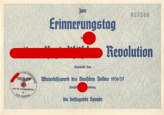 Winterhilfswerk Gau Hamburg , Beikarte zu einer Spende 1936/37, DIN A5