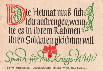 Winterhilfswerk Gau Sachsen, Werbevignette " Spende für das Kriegs WHW" 7,5 x 10,5cm