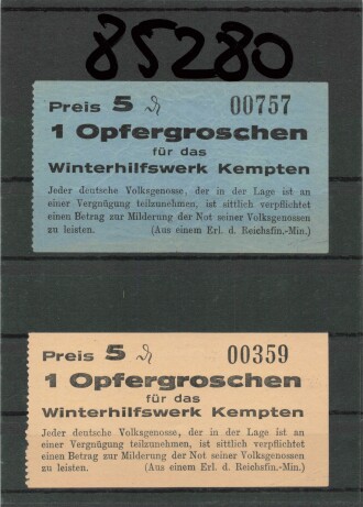 Winterhilfswerk , 2 Spendenbelege für das...