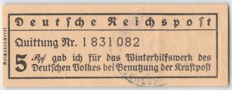 Winterhilfswerk , Quittung Deutsche Reichspost bei Benutzung der Kraftpost