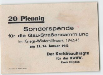 Winterhilfswerk Kreis Minden, Spendenbeleg 20 Pfennig...