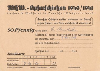 Winterhilfswerk Gau Westfalen, Schieß berechtigungskarte anlässlich des WHW Opferschießen 1940/1941