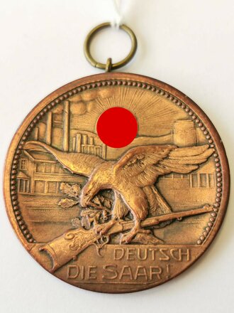 "Deutsch die Saar immerdar" Tragbare, bronzene Erinnerungsmedaille in 40mm anlässlich des WHW Opferschiessen 1935