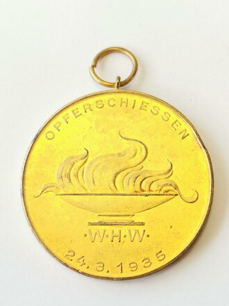 "Deutsch die Saar immerdar" Tragbare, goldene Erinnerungsmedaille in 40mm anlässlich des WHW Opferschiessen 1935