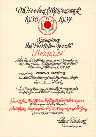 Anerkennungsurkunde für einen Angehörigen im...