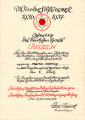 Anerkennungsurkunde für einen Angehörigen im Reichsbund für Leibesübungen anlässlich des Opfertag in Deutschen Sport Winterhilfeswerk 1936/37, DIN A4