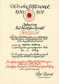 Anerkennungsurkunde für einen Angehörigen im Reichsbund für Leibesübungen anlässlich des Opfertag in Deutschen Sport Winterhilfeswerk 1936/37, DIN A4