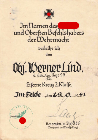 Deutsches Kreuz in gold, Nachlass des Leutnant Lind, Adj. Jg. Btl.7.. Das DK von Zimmermann, getragen, die Emaille unbeschädigt