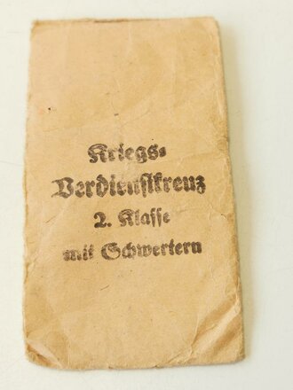 Tüte zum Kriegsverdienstkreuz 2.Klasse mit Schwertern