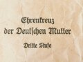 Tüte zum Ehrenkreuz der Deutschen Mutter Dritte Stufe von Donner, Münzpräge Wuppertal