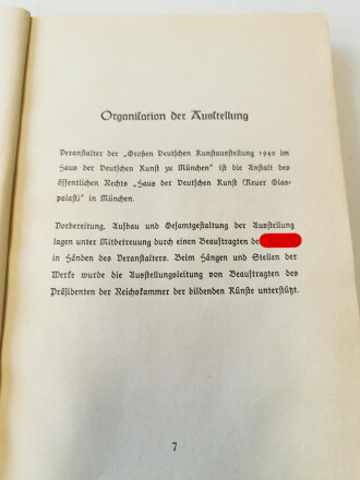 "Grosse Deutsche Kunstausstellung 1940" im Haus der Deutschen Kunst zu München, Juli bis Oktober 1940, Offizieller Ausstellungskatalog, A5, ca. 250 Seiten