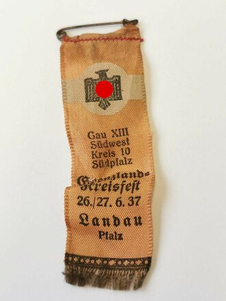 Gewebtes Abzeichen "  Grenzland Kreisfest Landau 1937"